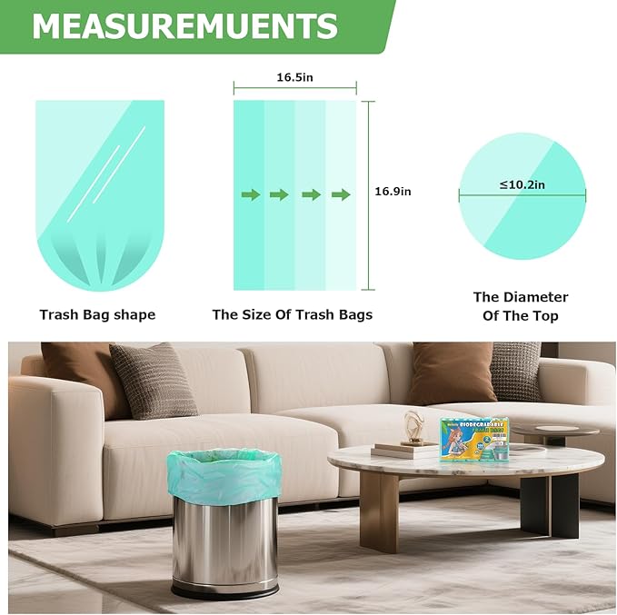 1.6 Gallon Small Trash Bags For Bathroom - Mini Garbage Bags(Fit 1.2-1.6 Gal 5-6L) 100 Count Unscented Biodegradable Compostable Waste Basket Kitchen Office Liners Strong Thick Bulk Heihaily