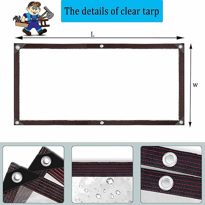 19x31 FT Heavy Duty Clear Waterproof Tarps,Clear Vinyl Tarp with Grommets and Reinforced Edges, Resistant PVC Transparent Waterproof Tarpaulin for Covering Henhouse Porch Canopy Plant Camping