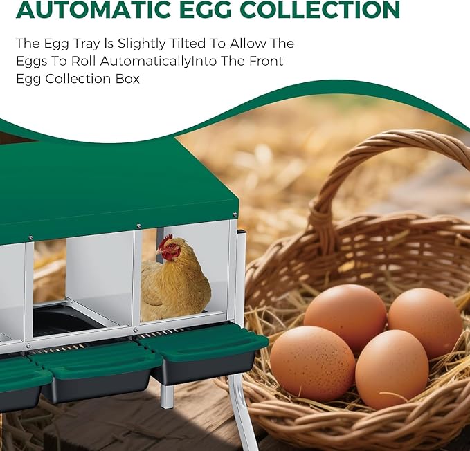 4-Hole Chicken Nesting Box, Roll Away Nest with Removable Tray, Easy Egg Collection & Cleaning, Wall-Mount Nesting Boxes for Hens, Chicken Coop - Green