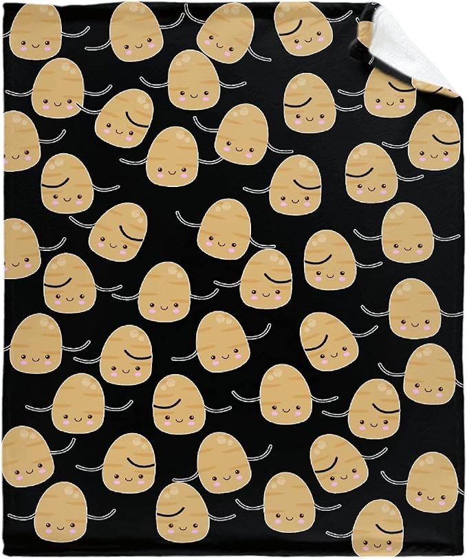 Thuswarm Cute Potato Kawaii Black Flannel Blanket Warm Cozy Soft Funny Print Throw for Bed Couch Sofa 120”×90” Extra Large for Family