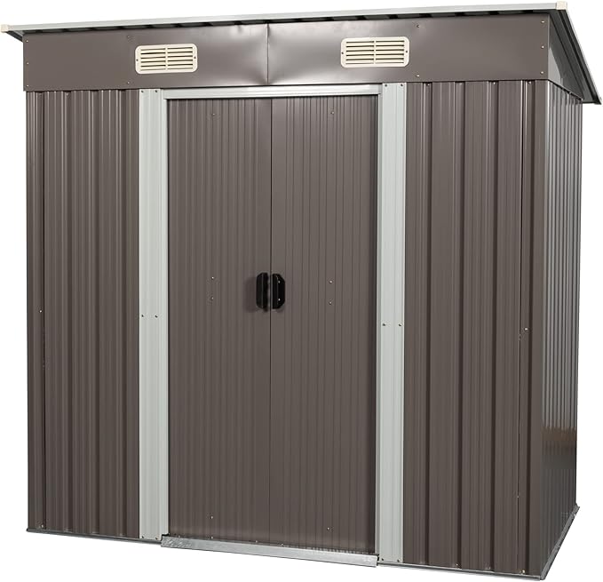 6X4 FT Outdoor Storage Shed, Waterproof Metal Garden Sheds with Lockable Door, Steel Tool Storage Buildings Shed & Outdoor Storage House for Garden, Backyard, Patio, Lawn, Trash Cans(Gray)