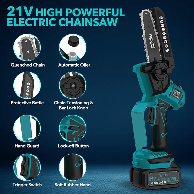 Mini Chainsaw, 8" & 6" Hand Held Cordless Chain Saw with Auto-Oiler, Portable Small Electric Saw Brushless with 2x4.0AH Battery for Tree Pruning Wood Cutting