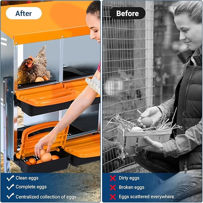 Chicken Nesting Box,10 Hole 2 Layer Hen Nest Boxes, Roll-Away Egg Collection System with Ventilation Holes，Rustproof Plastic Tray & Keyhole Mounting, Chicken Laying Box