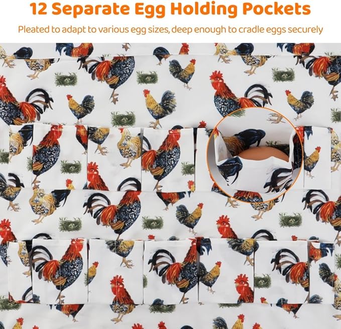 Egg Gathering Apron With 12 Pockets, Canvas Egg Carrier Apron For Chicken, Duck, Goose Eggs, Unisex Adult Kitchen Workwear
