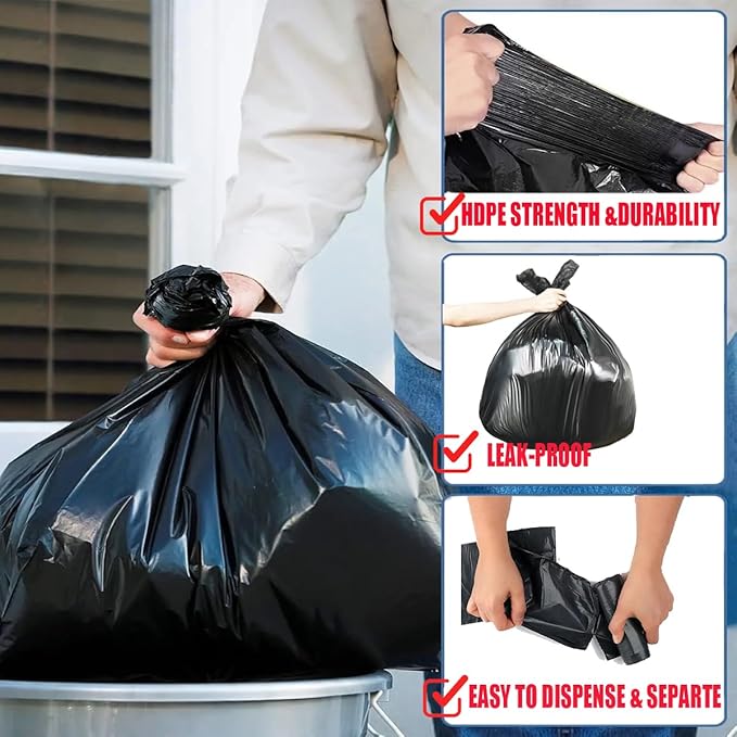 55-60 Gallon Trash Bags, 150 Count Bulk, Black Heavy Duty Garbage bags, Multi-purpose Trash Can Bin Liners for Business Home Commercial, Industrial Contractors, Storage, Outdoor