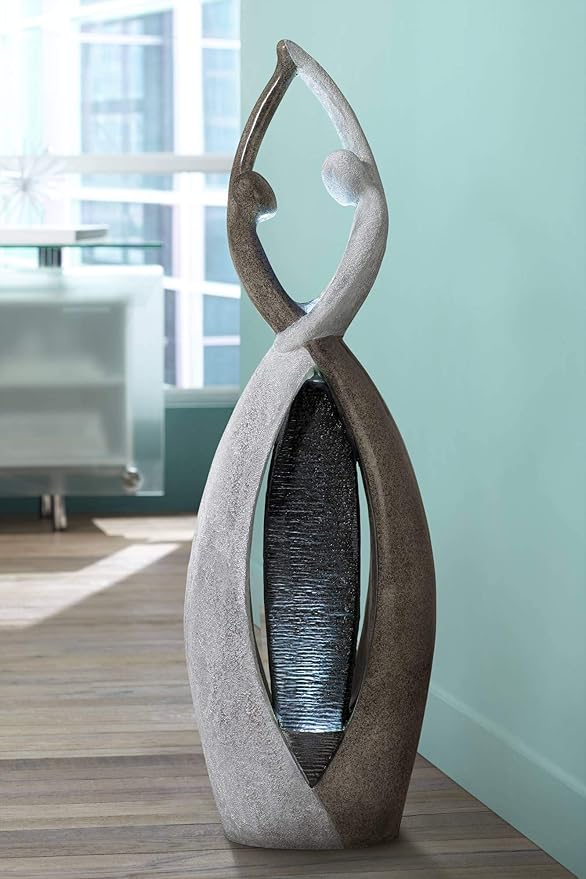 Dancing Couple 57" High Large Modern Indoor Outdoor Decor Faux Stone Floor Fountain with Light LED Standing Waterfall Tall Water Feature for Outside Garden Patio Yard Backyard Porch - John Timberland