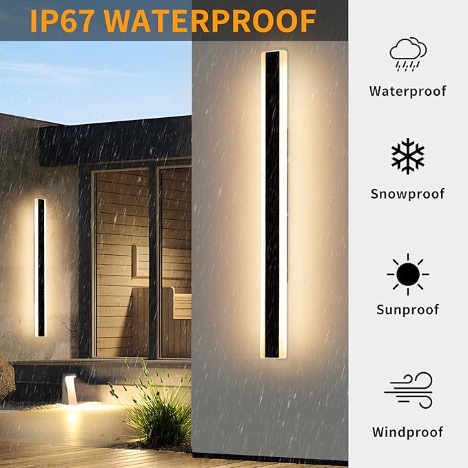 Mikeru 2Pack 57inch Outdoor Wall Light Fixtures, 3000/4500/6000K 3 Color Modern