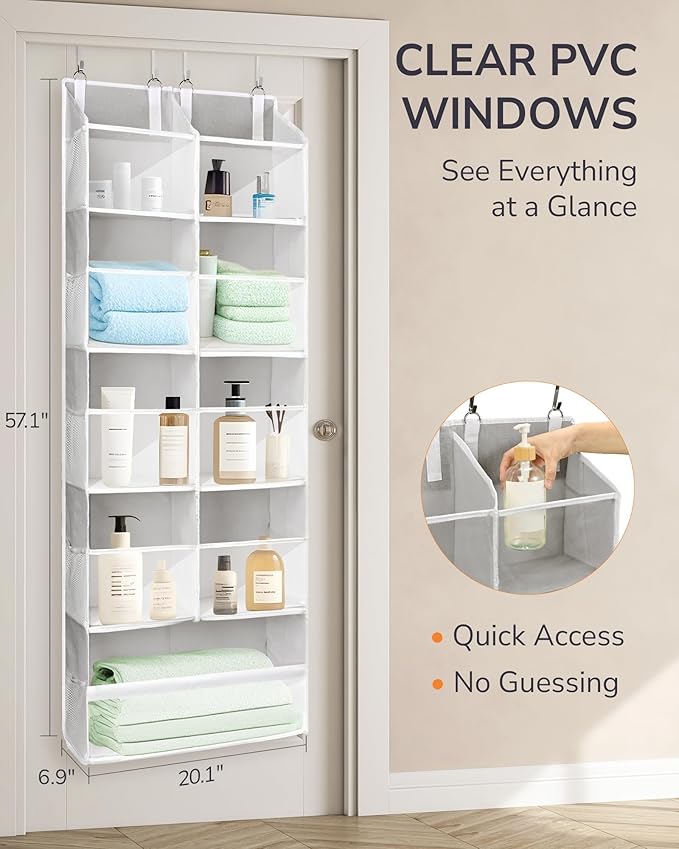 ULG Over the Door Organizer, 5-Tier Extra Large Hanging Storage with 10 Mesh Pockets, 100 lbs Capacity, Heavy Duty Door Organizer for Closet, Bedroom, Nursery Light Grey