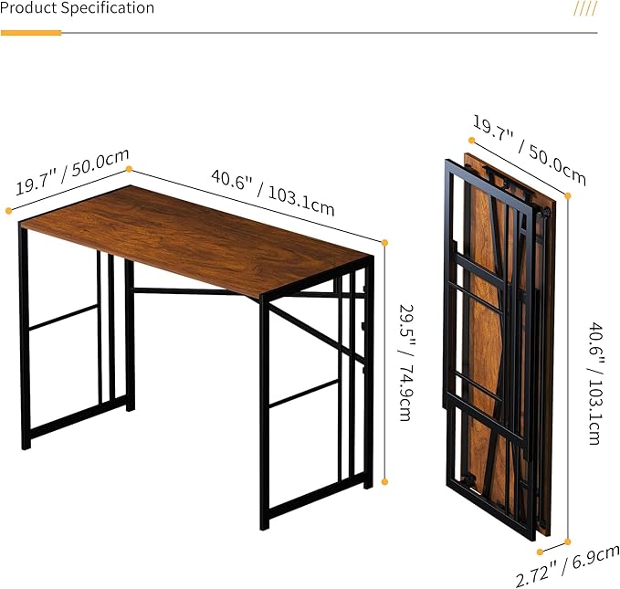Folding Computer Desk 40 inch Writing Gaming Computer Camping Desk, No Assembly Required Home Office Table, Mahogany