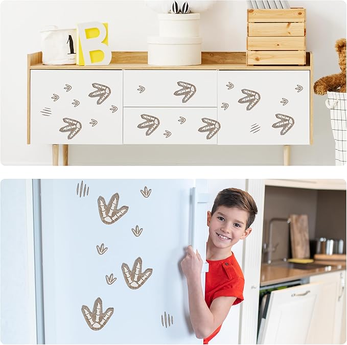 Glow in The Dark Dinosaur Footprints Wall Decals, Peel and Stick Cute Dino Track Stickers for Kids, Removable Dinosaur Wall Stickers for Baby Nursery Bedroom