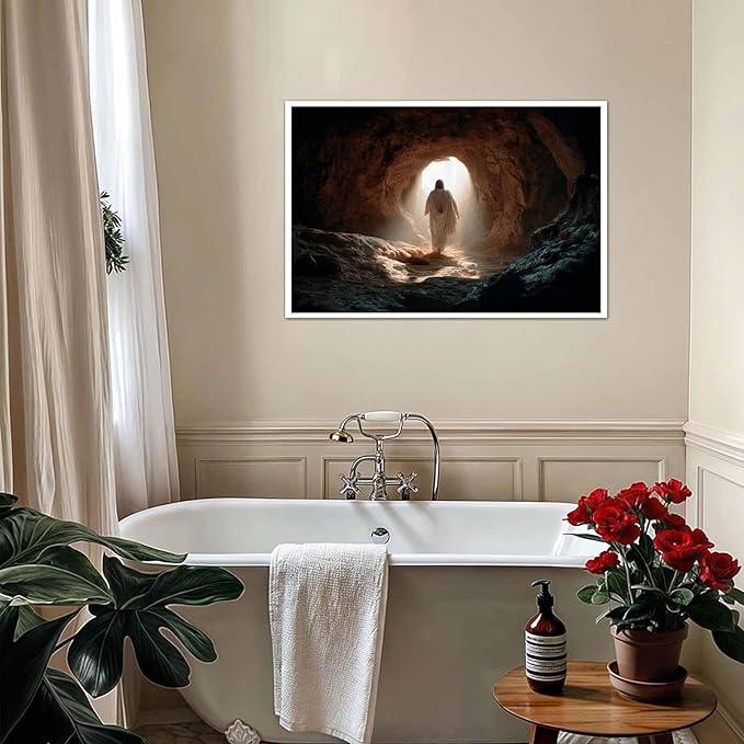 MNFGMH Easter Art Canvas Jesus at the Empty Tomb Religious Spring Easter Poster Christian Wall Decor for Home Canvas Roll 20x30 inch