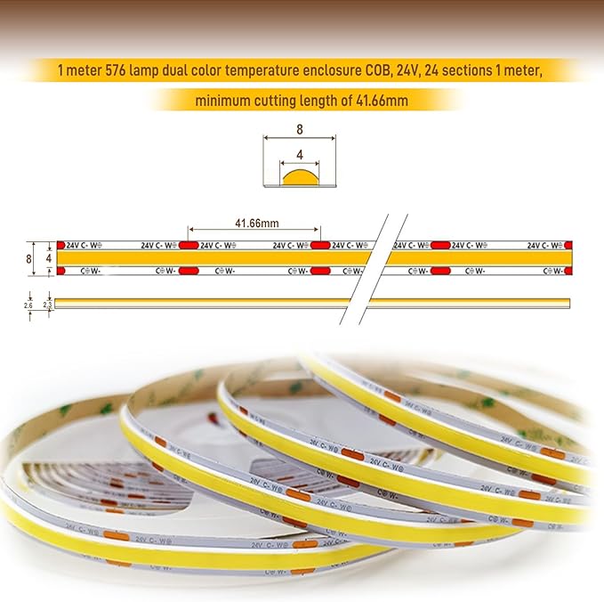 COB LED Strip Light,CCT Dimmable Strips Light,2700K-6500K,16.4ft/5m,8mm Wide,CRI90+ 24V LED Strips Kit with Bluetooth APP Control/Music Mode,for Bedroom,Kitchen,DIY Lighting