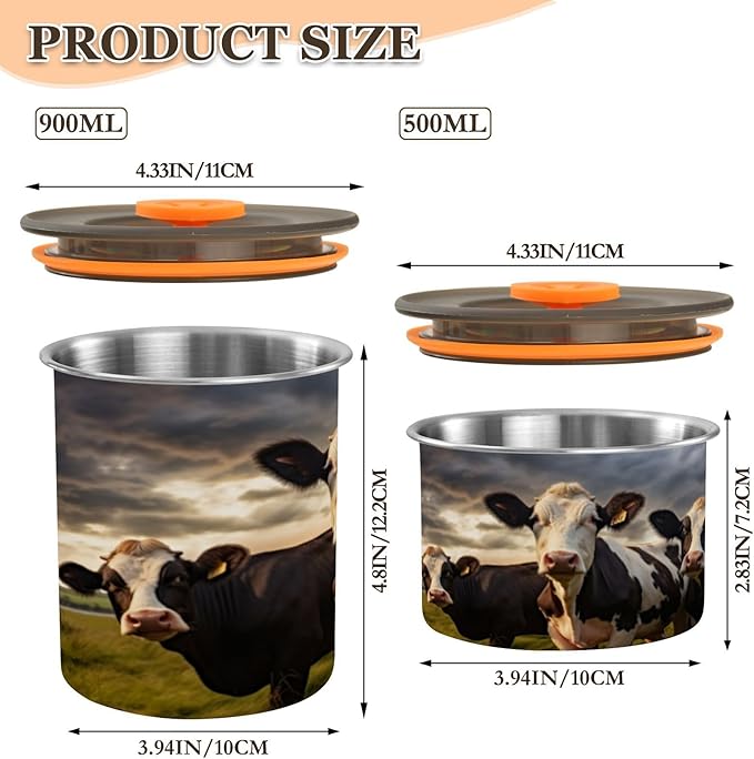 Farm Cows Coffee Canister 17oz Stainless Steel Airtight Food Storage Container with Lid for Beans/Cereal Preserval