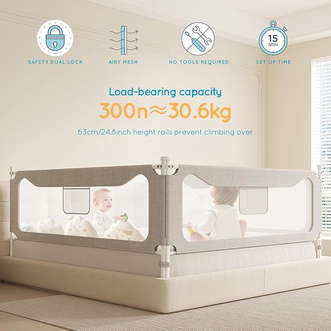 King Size Toddler Bed Rail: 3-Side Protection Bedrail for King Bed - Extral Tall Adjustable Child Safety Side Railing Guards for Infants Kids Child(78.7x78.7X 74.8”)