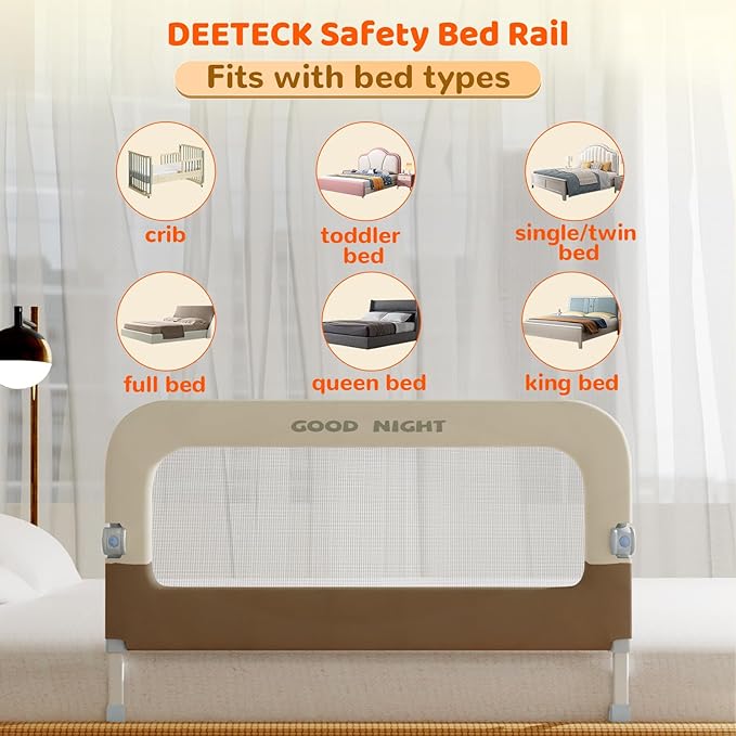 Bed Guard Rail for Toddlers - 47" Adjustable Heights & Folding up Portable Bed Railing for Baby - Toddler Bed Rails Guard for Crib, Twin, Bunk,Full Size, Queen & King Bed