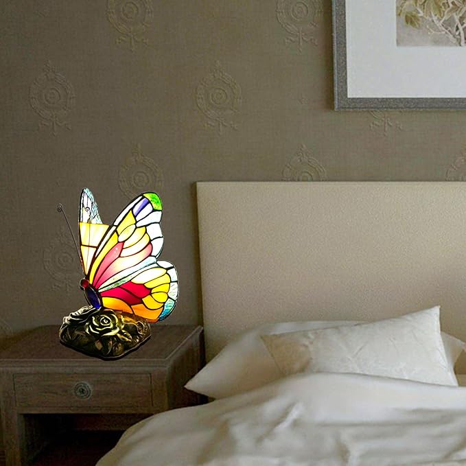Tiffany Table Lamp Bedside Lamp Colorful Butterfly 5.9" Wide 9" Tall Stained