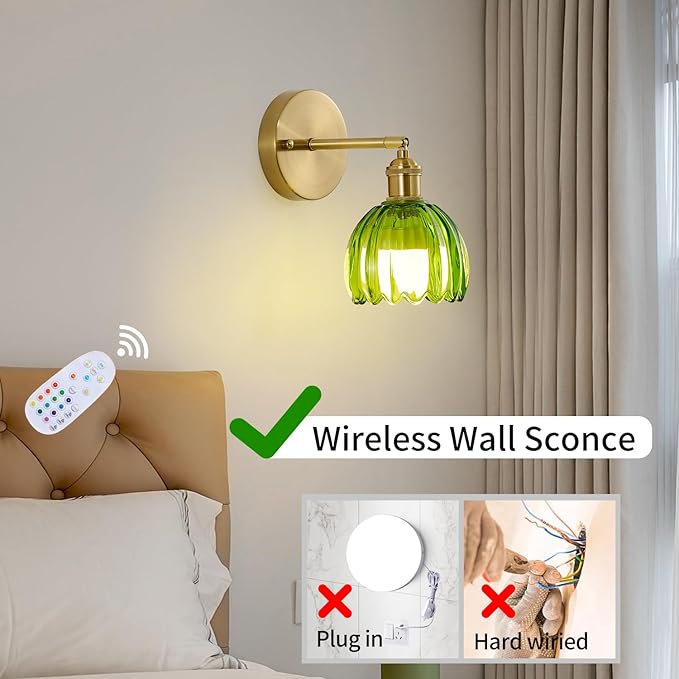 Vintage Battery Operated Wall Sconce 1 Pack, Modern Bathroom Wall Sconces
