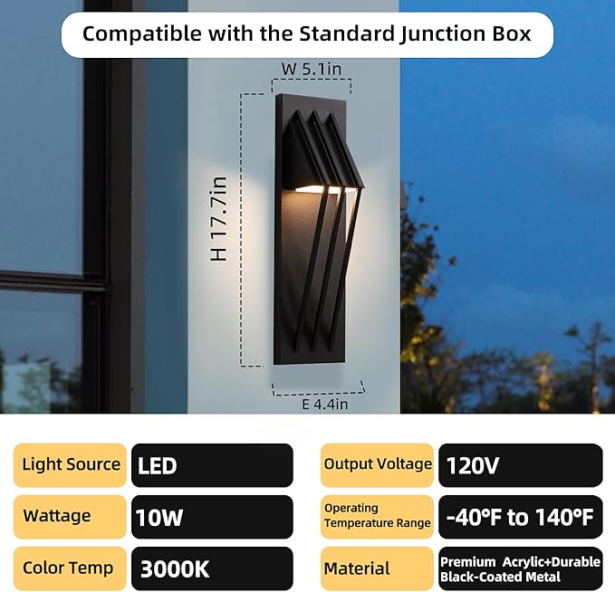 Hyunbae Outdoor Wall Sconce, 17.7inch Modern Exterior Lighting Fixture