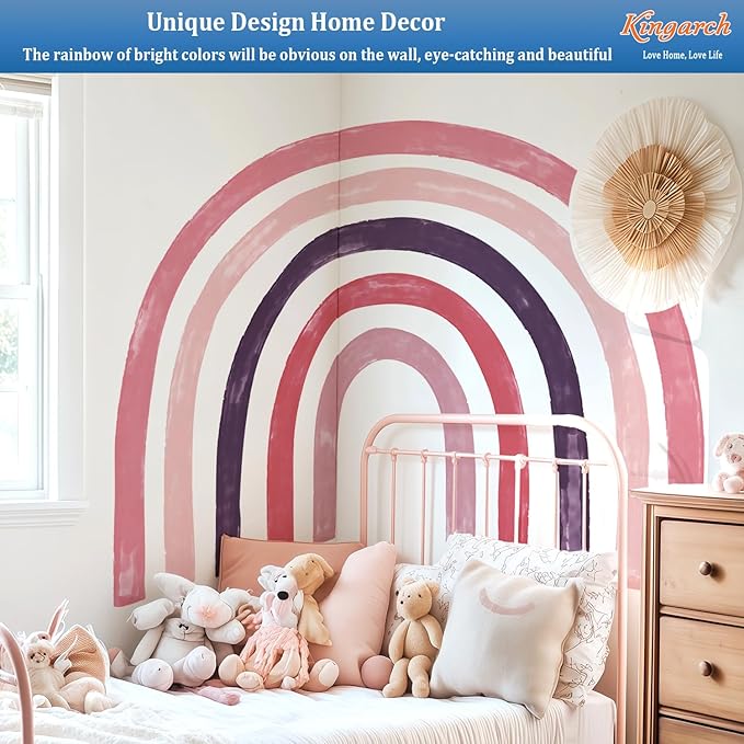 Large Boho Rainbow Wall Decals, Colorful Peel and Stick Fabric Nursery Wall Decor, Removable Home Room Wall Decor Murals Stickers for Kids Girls Toddler Bedroom Living Room Playroom