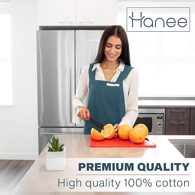 HANEE Cotton Aprons for Women and Men | Cross-Back Apron with Pockets