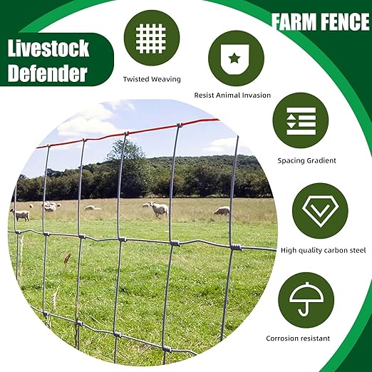 Farm Fence 5x164FT, Thickened 12 Gauge Galvanized Wire, Durable Woven Wire Fencing with Hinge Knot for Cattle, Goats & Sheep, Hog, Livestock Fence, Farm & Field Use