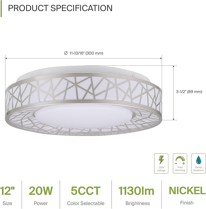 ASD 12 Inch LED Flush Mount Ceiling Light Fixture