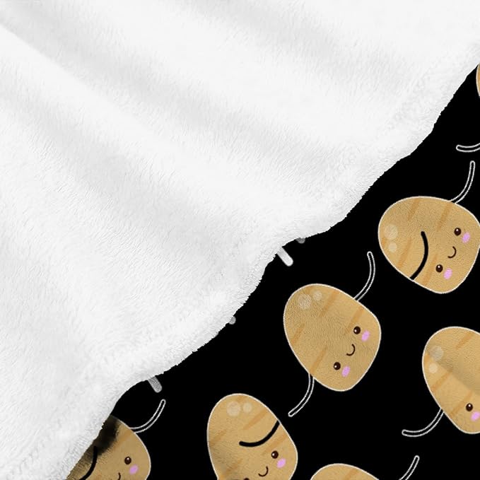 Custom Flannel Blanket with Text Cute Kawaii Potato with Name Customized Blankets Warm Unique Personalized Throw Souvenirs Gift of Love 80”×60” Large for Adult