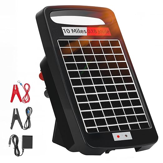 10 Miles Solar Electric Fence Charger,Output 0.18J Electric Fence Charger,24-Hour Uninterrupted Protection Solar Fence Charger,Solar Fence Energizerr That can Work for 14 Days Without Sunlight