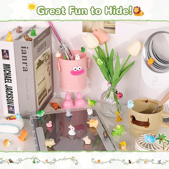 45PCS Mini Resin Animals Tiny Cute Forest Figurines, Miniature Figures to Hide, Little Animal Toys Small Accessories for Topper Desk Garden Dollhouse Landscape Aquarium Ornaments Crafts & Decor