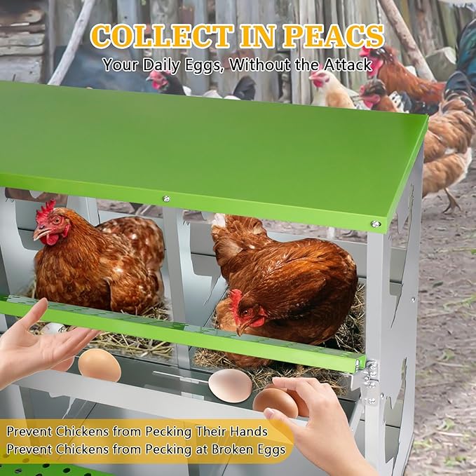 Chicken Nesting Box for Laying Eggs,Wall-Mountable Chicken Coop Nesting Boxes,6 Hole Roll Away Nesting Boxes,with Large Vented Holes,for Chickens,Ducks,Large Egg Laying Boxes (Green 6 Hole)