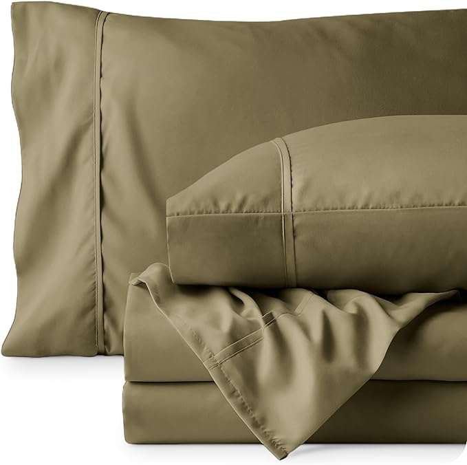 Bare Home Full XL Sheet Set - Luxury 1800 Ultra-Soft Microfiber Full Extra Long Bed Sheets - Double Brushed - Deep Pockets - Easy Fit - 4 Piece Set - Bedding Sheets & Pillowcases (Full XL, Olive)