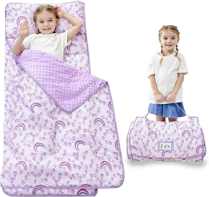 Toddler Nap Mat with Pillow and Blanket, Extra Large Rolled Napping Mats,Slumber Bags for Boys Girls,Kids Sleeping Bag for Daycare, Preschool Travel Camping