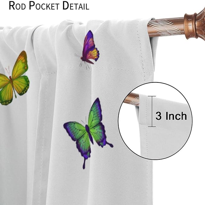 Cartoon Animals Curtains, Cute Butterfly Capybara Blackout Window Treatments, Rod Pocket Thermal Insulated Drapes 2 Panel Sets for Kids Bedroom Nursery Classroom, 63" W X 72" L