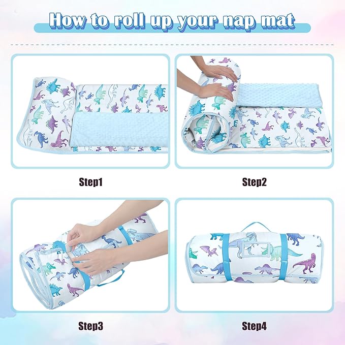 Toddler Nap Mat Kids Sleeping Bag 59"×24", Soft Slumber Bag with Removable Pillow and Blanket for Kids Girls Boys,Roll Up Sleeping Mat Thick for Camping,Daycare, Kindergarden