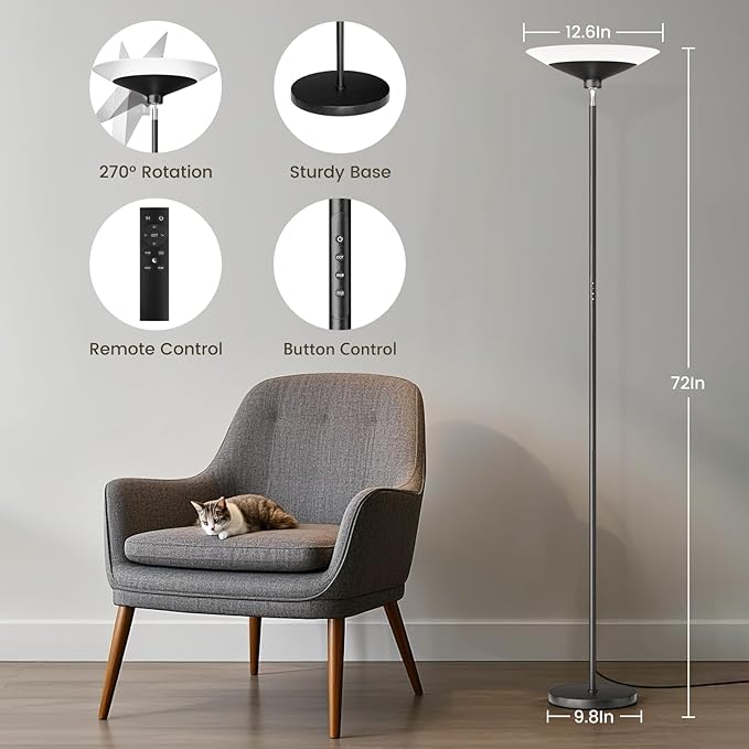 RGB Torchiere Floor Lamp - 30W Dimmable LED Standing Lamp