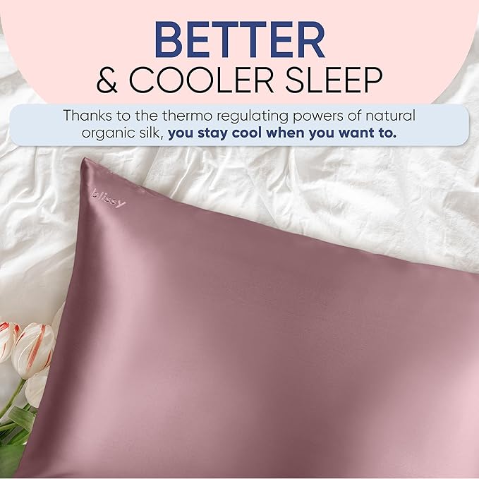 Blissy Silk Pillowcase - 100% Pure Mulberry Silk - 22 Momme 6A High-Grade Fibers - Silk Pillow Cover for Hair & Skin - Regular, Queen & King (Plum, Queen)