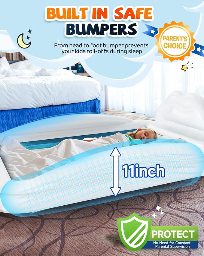 Toddler Air Mattress with Electric Pump, Inflatable Toddler Travel Bed with Safety Sides, Portable Kids Blow Up Mattress for Travel, Camping Grandma Sleepovers Playing Air Bed, Gift for Kids