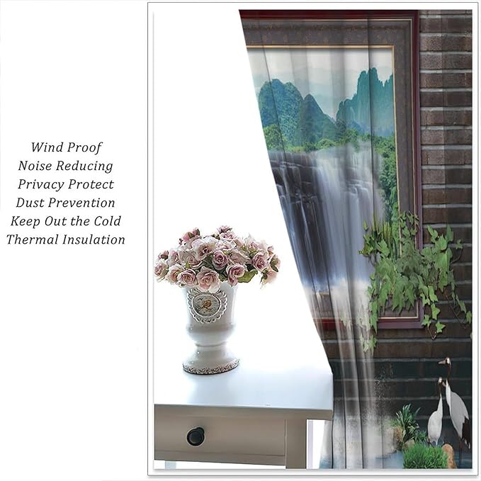 Waterfall Blackout Window Curtains, Tropical Rainforest Jungle Plants Forest Wild Nature Landscape Window Drapes, for Living Room Bedroom 72x63in 2 Panels