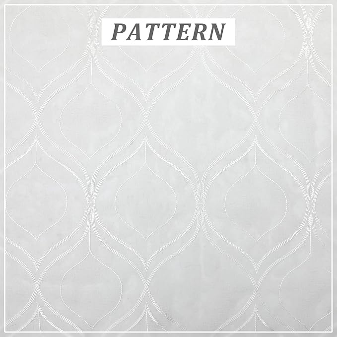 VISIONTEX White Sheer Curtains 120 Inches Long 2 Panels Set Moroccan Embroidered Curtains Trellis Decor French Textured Rod Pocket Voile Tulle Semi Window Drapes for Bedroom Living Room 54 x 120 Inch