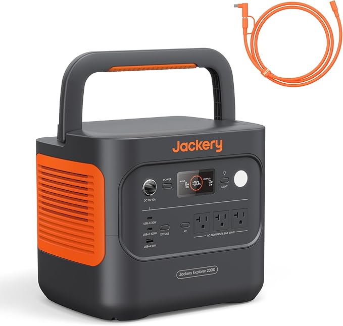 Jackery Explorer 2000 v2 Portable Power Station with 16ft DC Extension Cable, 2042Wh LiFePO4 Battery, 2200W Solar Generator, USB-C PD 100W Fast Charging for Camping, Home Use(Solar Panel Optional)