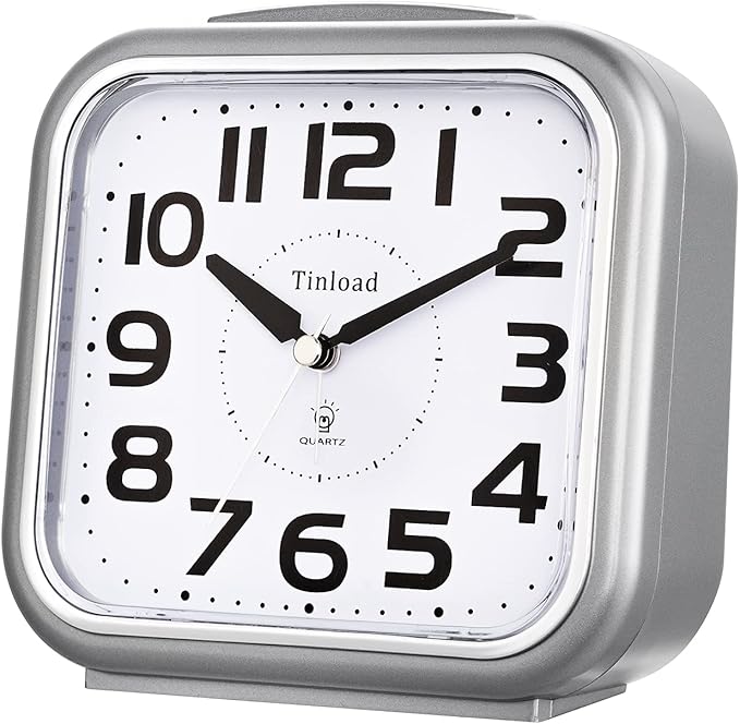 5.5" Large Analog Alarm Clock Silent Non Ticking, Gentle Wake, Beep Sounds