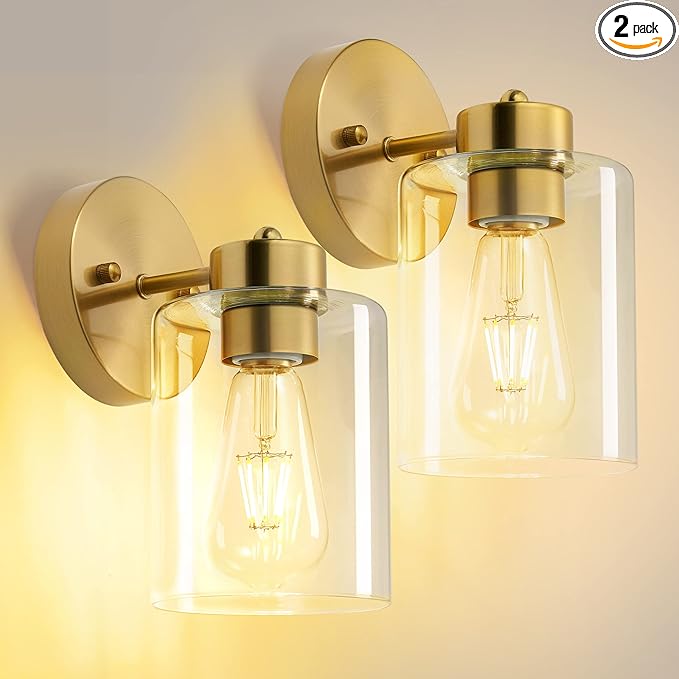 Bathroom Light, Wall Sconces Set of Two, Brushed Gold Vanity Sconce Lights