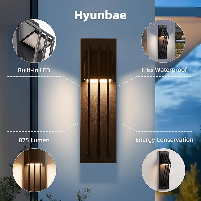 Hyunbae Outdoor Wall Sconce, 17.7inch Modern Exterior Lighting Fixture