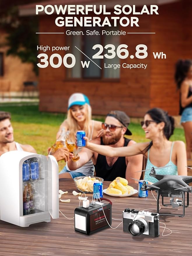 Portable Power Station 300W MARBERO 237Wh Camping Solar Generator Backup Lithium Battery with Pure Sine Wave 110V AC Outlet, USB C, USB A, DC for Outdoors Camping CPAP Home Blackout Emergency