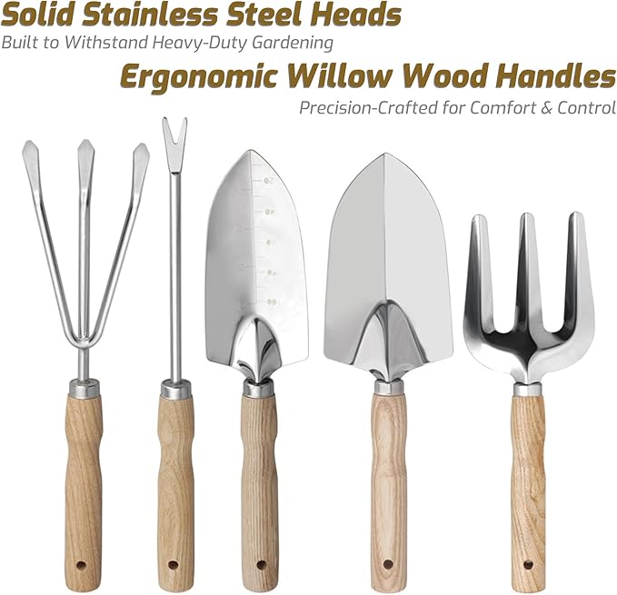 13-Piece Garden Tools Set with Tote Bag & Apron, Repotting Mat - Stainless Steel Heavy Duty Planting Kit, Ergonomic Non-Slip Handles - Gardening Gift for Women, Mom, Home Gardeners