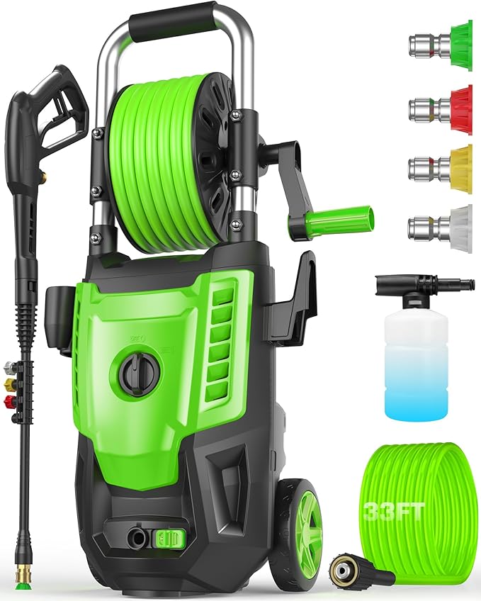 Pressure Cleaner, Portable Power Cleaner with 4 QC Nozzles and Soap Bottle, Cleaner Machine for Cars/Home/Driveways/Patios/Decks/Fences