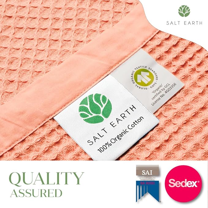 Salt Earth GOTS Certified 100% Organic Cotton Throw Blanket, 108" X 90" Waffle Blankets & Throws for Bed, Throw Blanket for Couch, Modern & Cozy Blanket, All Seasons, Comfy and Soft Blanket(Sun Bay)