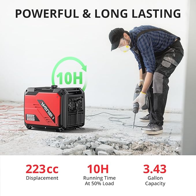 5000W Portable Inverter Generator With CO Protection, Super Quiet Generator for Home Use, RV Ready, EPA Compliant