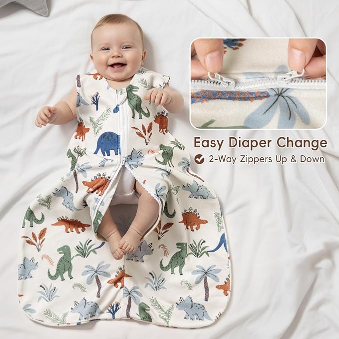 david's kids 3 Pack Warm Micro Fleece Baby Sleep Sack 0-6 Months, Soft Baby Wearable Blankets with 2-Way Zipper, Comfy Winter Sleeping Bags for Infant Newborn Boys Girls Neutral, Small Size, Dinosaur