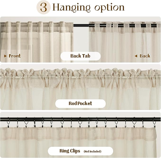 Dreaming Casa Taupe Sheer Curtains 204 Inches Long, Rod Pocket & Back Tab Light Filtering Textured Sheers for Living Room Bedroom, 2 Panels, Each 52" W x 204" L